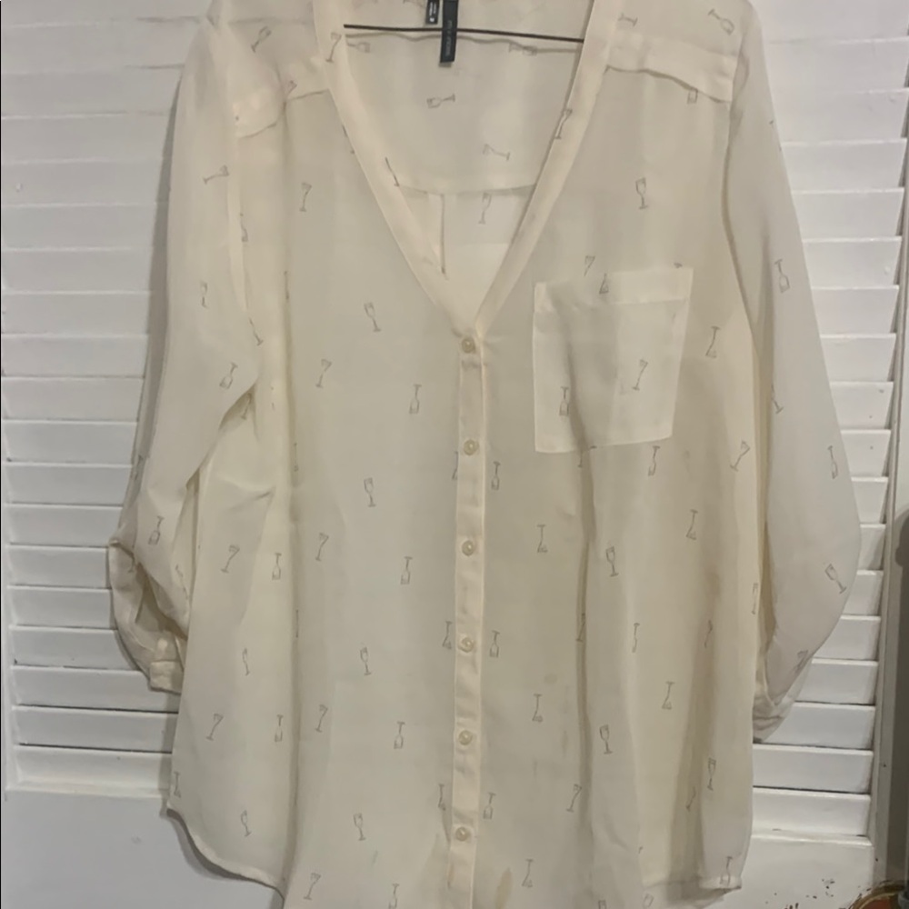 Cream Sheer Champagne Glass Party Blouse by Maurice’s  size M